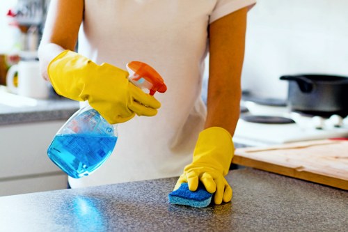 Janitorial team performing retail space cleaning